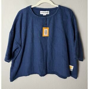 NWT LF Markey Top Women’s One Size Basic Top Toweling Navy Blue Casual